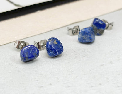 Lapis Lazuli Stud Earrings, Small Earrings for Second Hole, Everyday Earrings for Women, December Birthstone Jewelry for Men