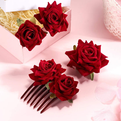 4 Pieces Rose Flower Hair Clip Big Rose Brooch Floral Clips Mexican Flower Hair Accessories for Woman Flamenco Dancer Bridal Party Wedding