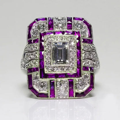 Antique Art Deco 925 Sterling Silver Red Ruby & Diamond Ring