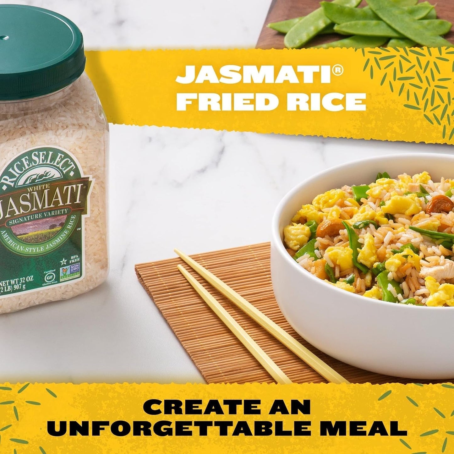 Jasmati Rice, Long-Grain Jasmine Rice, Premium Gluten Free Rice, Non-Gmo, 32 Ounce Jar