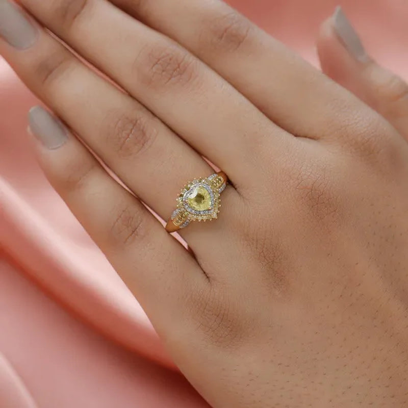 Shop LC Yellow Sapphire Yellow Diamond Heart 925 Sterling Silver Vermeil Yellow Gold Plated Halo Ring for Women Size 9 Ct 0.96