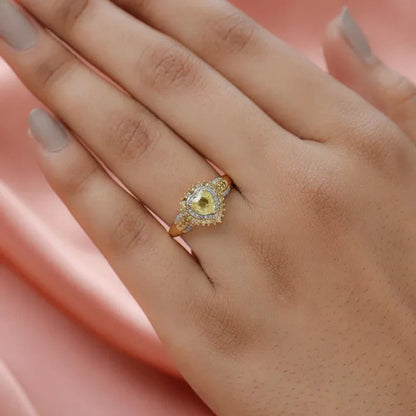 Shop LC Yellow Sapphire Yellow Diamond Heart 925 Sterling Silver Vermeil Yellow Gold Plated Halo Ring for Women Size 9 Ct 0.96