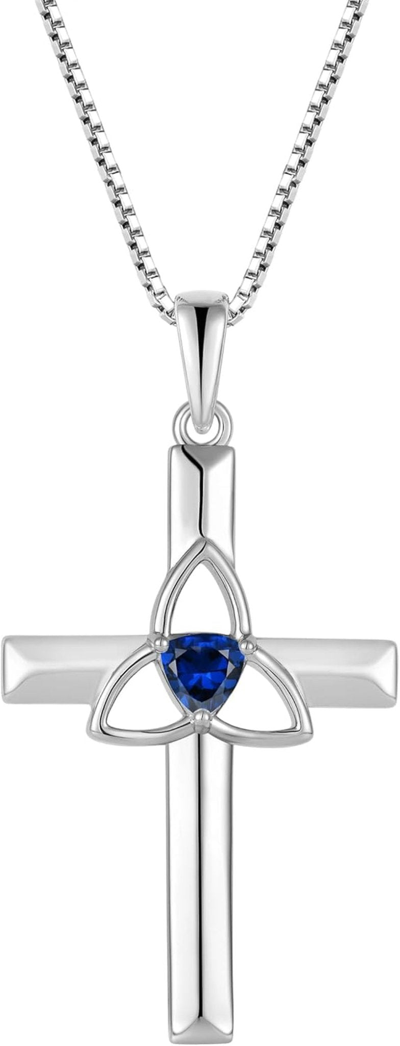 Celtic Cross Necklace 925 Sterling Silver with White Gold Plated Birthstone Pendant Necklaces for Women - WORLD TIME VISITS