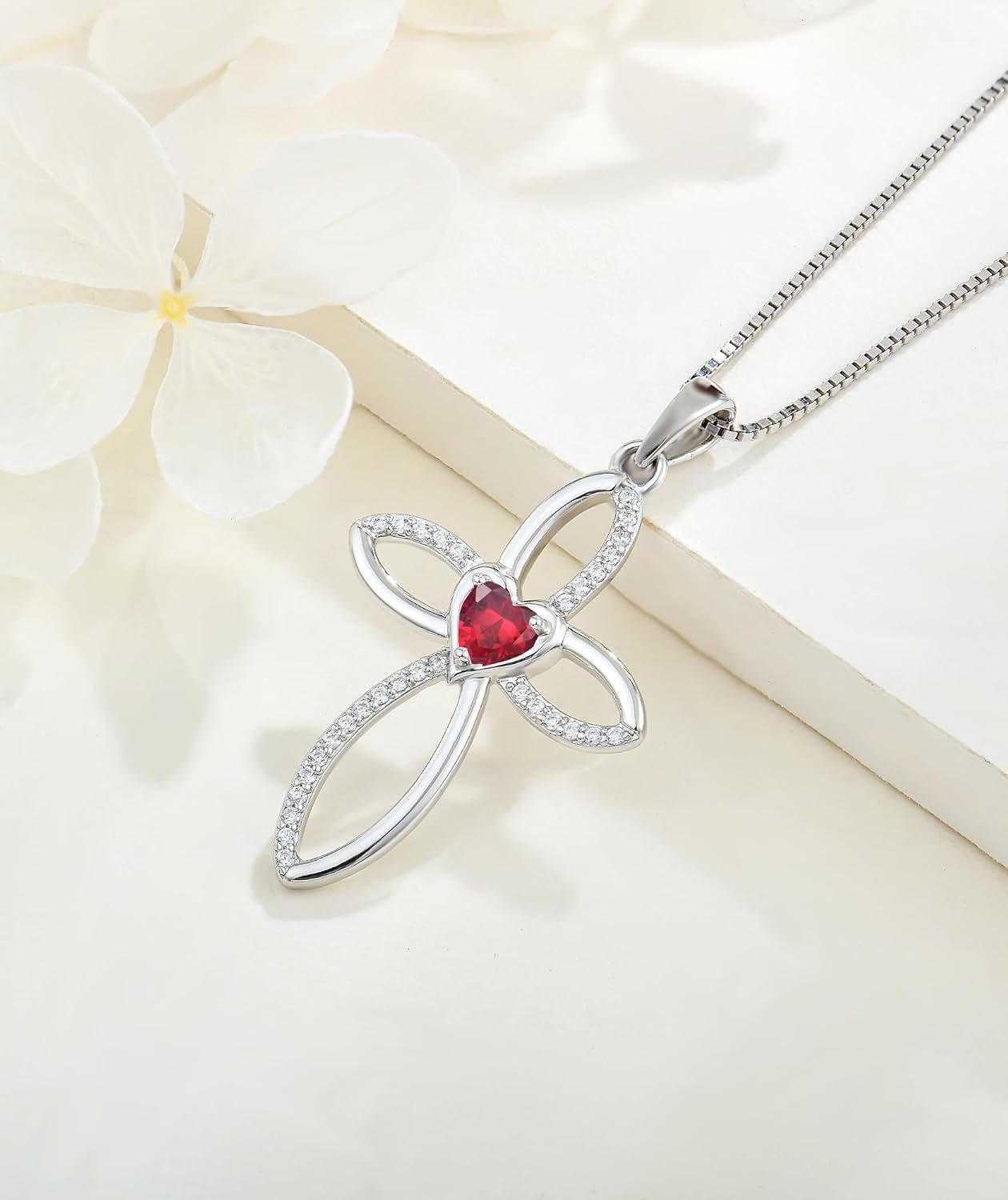 Celtic Knot Cross Necklace Sterling Silver Crucifix Pendant Heart Birthstone Religious Jewelry for Women