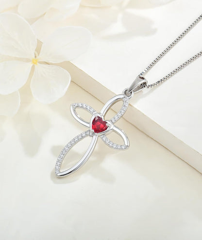 Celtic Knot Cross Necklace Sterling Silver Crucifix Pendant Heart Birthstone Religious Jewelry for Women