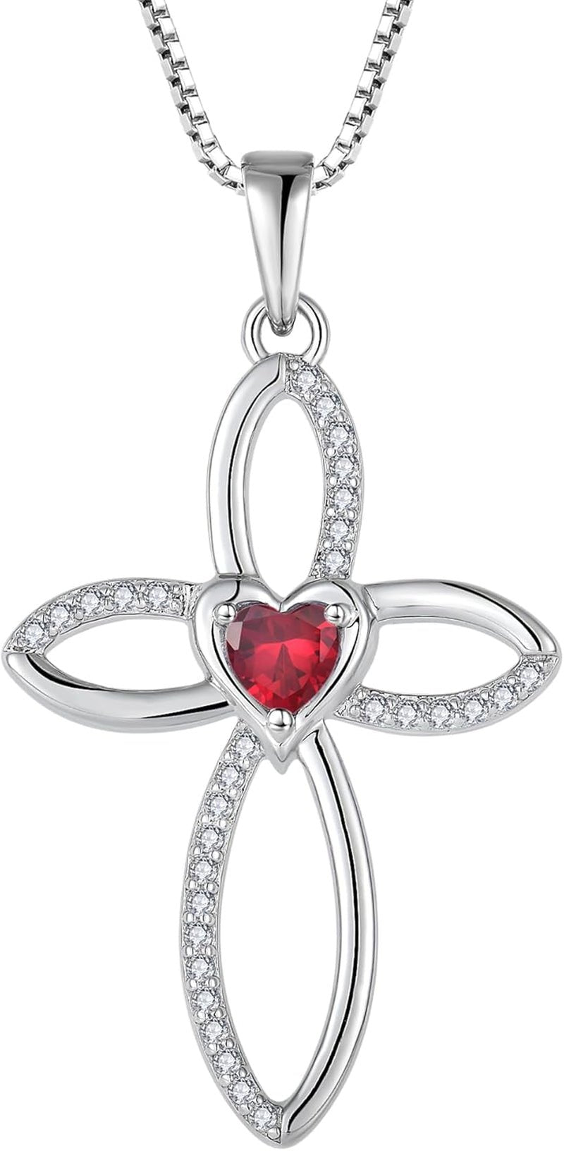 Celtic Knot Cross Necklace Sterling Silver Crucifix Pendant Heart Birthstone Religious Jewelry for Women - WORLD TIME VISITS