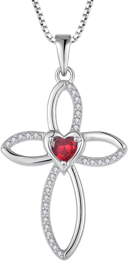 Celtic Knot Cross Necklace Sterling Silver Crucifix Pendant Heart Birthstone Religious Jewelry for Women - WORLD TIME VISITS