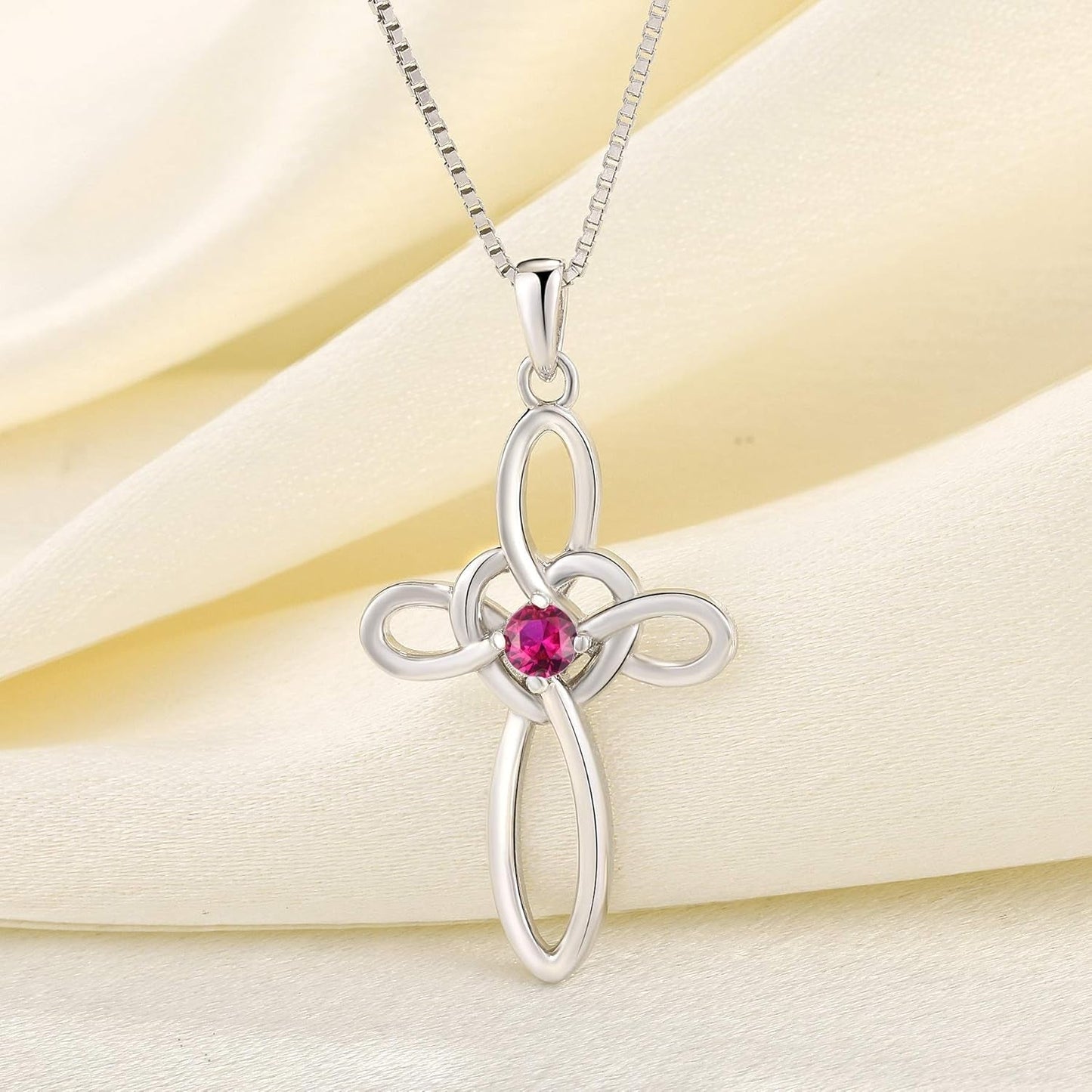 Celtic Knot Cross Necklace Sterling Silver Cubic Zirconia Loop Infinity Pendant Gemstones Crucifix Jewelry