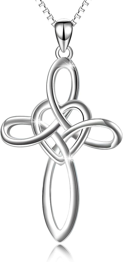 Celtic Knot Cross Necklace Sterling Silver Infinity Love Heart Pendant Necklace - WORLD TIME VISITS