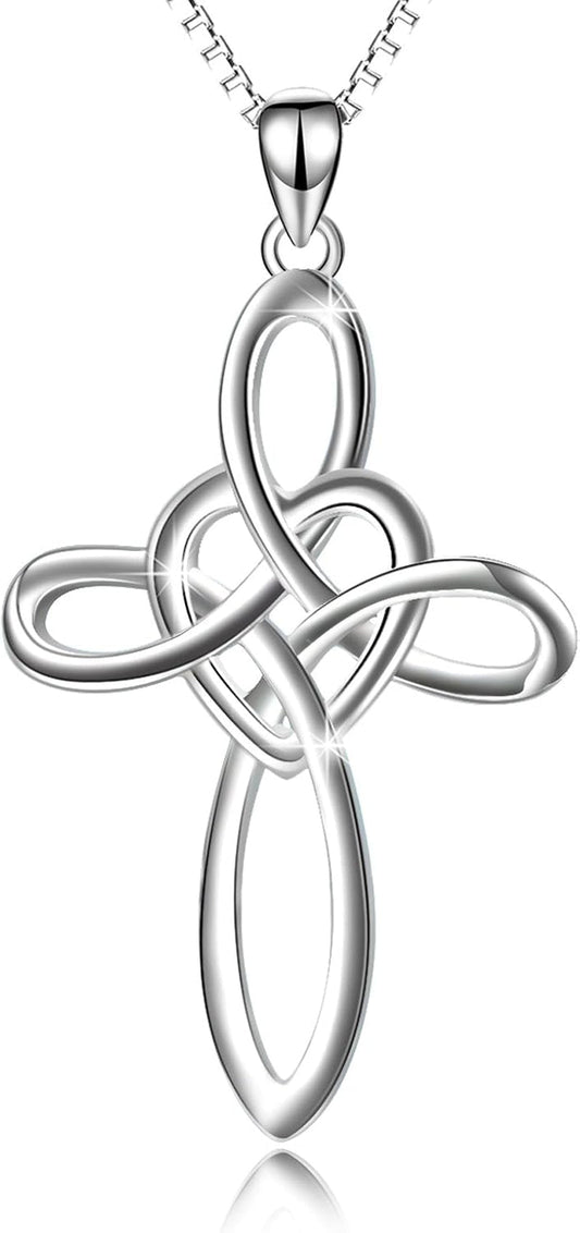 Celtic Knot Cross Necklace Sterling Silver Infinity Love Heart Pendant Necklace - WORLD TIME VISITS