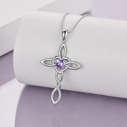 Celtic Knot Cross Pendant Necklace Sterling Silver Religious Irish Infinity Love Heart Irish Celtics Necklace Jewelry Mothers Day Birthday Gifts for Women Girls