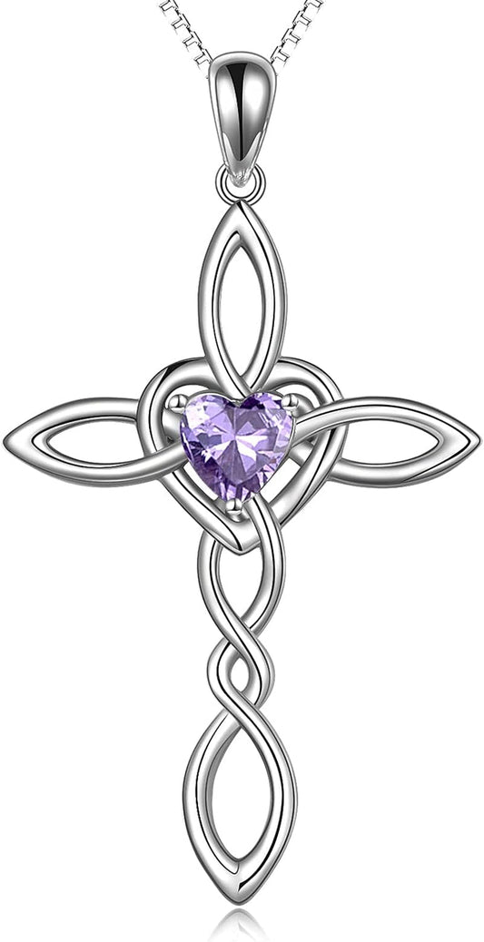 Celtic Knot Cross Pendant Necklace Sterling Silver Religious Irish Infinity Love Heart Irish Celtics Necklace Jewelry Mothers Day Birthday Gifts for Women Girls - WORLD TIME VISITS