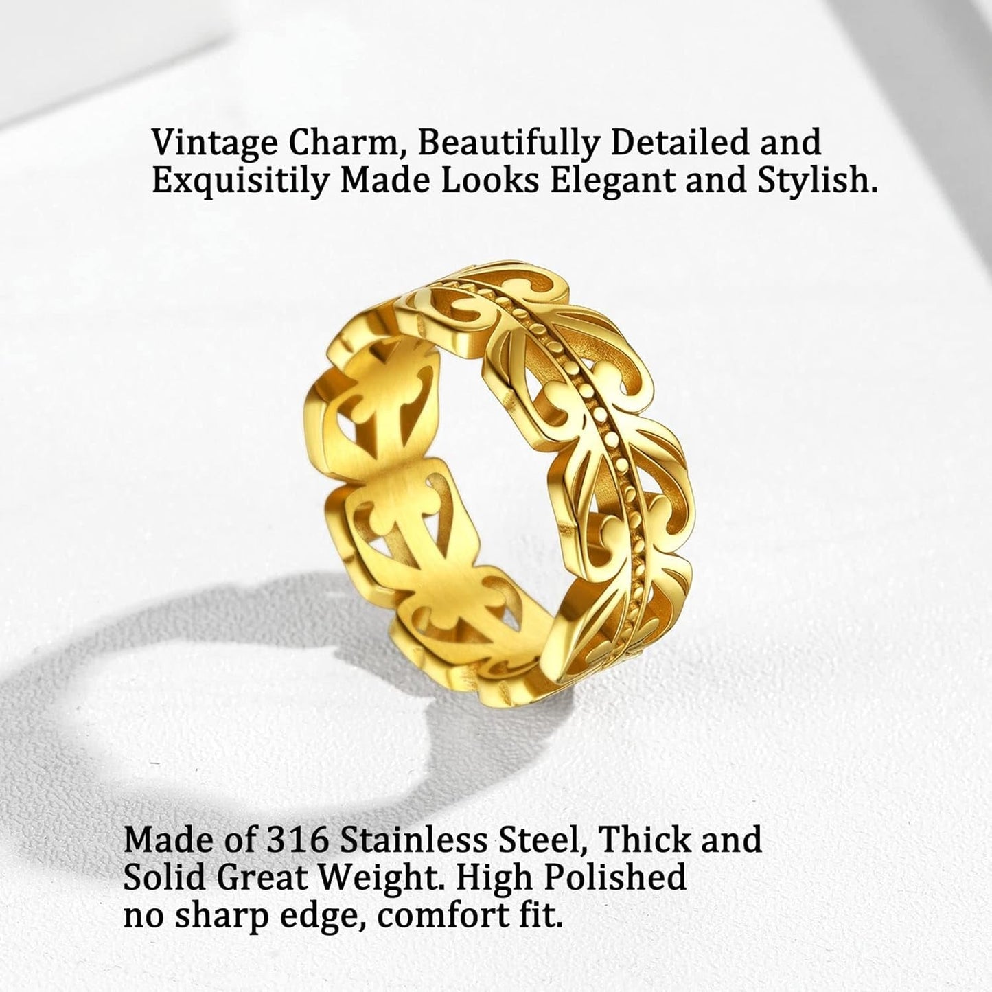 Celtic Rings in Three Classic Style, Solid Stainless Steel Band Ring in Gold/Silver/Black Tone, Simple Celtic Knot Eternity Finger Ring for Friendnship Wedding Engagement Promise