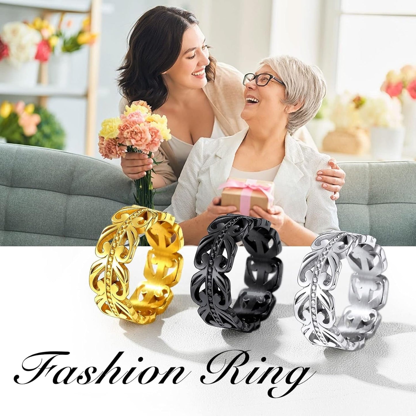 Celtic Rings in Three Classic Style, Solid Stainless Steel Band Ring in Gold/Silver/Black Tone, Simple Celtic Knot Eternity Finger Ring for Friendnship Wedding Engagement Promise