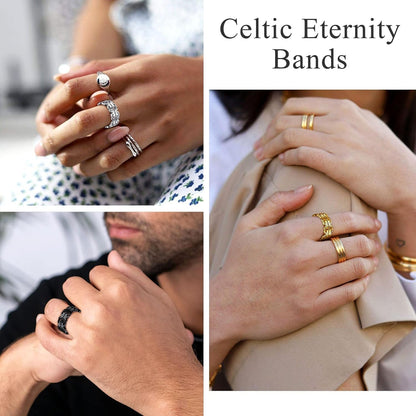Celtic Rings in Three Classic Style, Solid Stainless Steel Band Ring in Gold/Silver/Black Tone, Simple Celtic Knot Eternity Finger Ring for Friendnship Wedding Engagement Promise - WORLD TIME VISITS