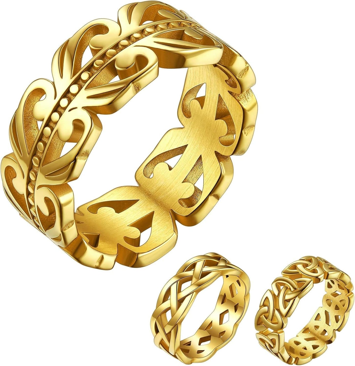Celtic Rings in Three Classic Style, Solid Stainless Steel Band Ring in Gold/Silver/Black Tone, Simple Celtic Knot Eternity Finger Ring for Friendnship Wedding Engagement Promise - WORLD TIME VISITS