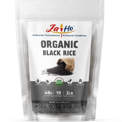 Certified USDA Organic Black Rice Whole Grain - 2 LB - Gluten Free, Vegan, Non - Gmo - Resealable Zip Lock Pouch - by - WORLD TIME VISITS