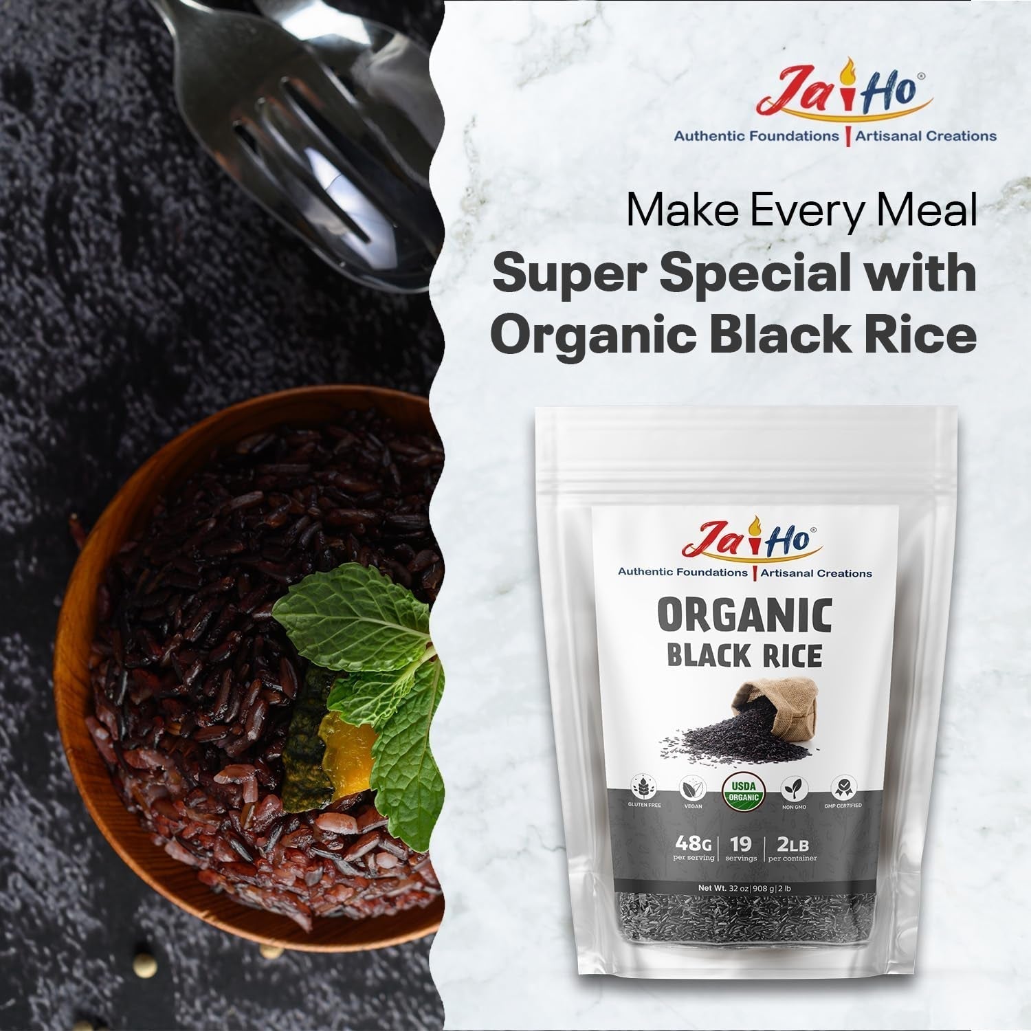 Certified USDA Organic Black Rice Whole Grain - 2 LB - Gluten Free, Vegan, Non - Gmo - Resealable Zip Lock Pouch - by - WORLD TIME VISITS