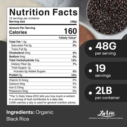 Certified USDA Organic Black Rice Whole Grain - 2 LB - Gluten Free, Vegan, Non - Gmo - Resealable Zip Lock Pouch - by - WORLD TIME VISITS