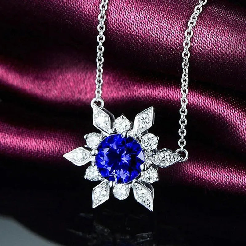 Fashion Zircon Necklace for Women, Elegant Ladies Exquisite Sapphire Jewelry Accessories Valentine's Day Girlfriend Birthday Gifts for Her