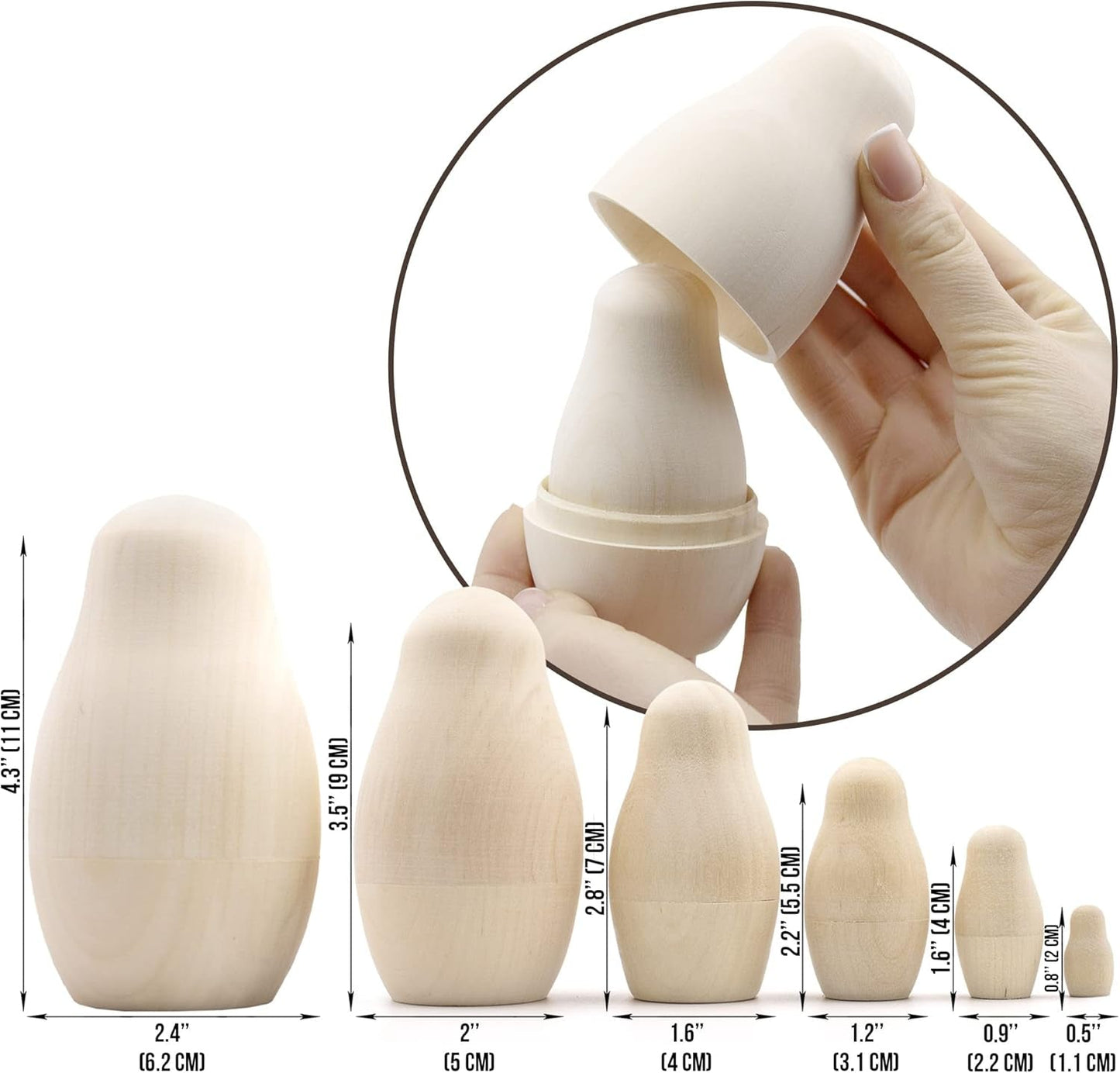 Blank Russian Nesting Dolls Lot of 5 Sets by 6 Pcs - Unpainted Russian Nesting Dolls - Unfinished Wood to Paint - Russian Nesting Dolls to Paint