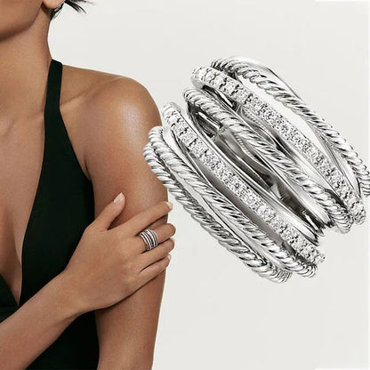 Luxury Fashion Exquisite 925 Sterling Silver Multilayer Cross Dazzling White Crystal Hollow Design Ring Women Engagement Wedding Diamond Rings Jewelry Gift