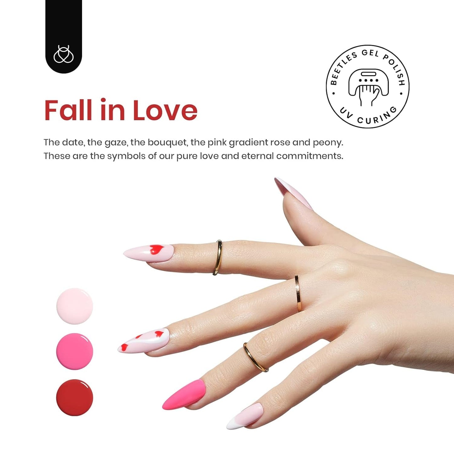 Beetles Pink Gel Nail Polish Set -6 Colors Pink Gel Polish Nail Kit Red Nude Pink White Glitter Color Gel Fall in Love Collection Soak off Uv LED Nail Lamp Gift for Women & Girls