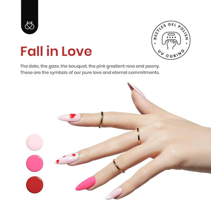 Beetles Pink Gel Nail Polish Set -6 Colors Pink Gel Polish Nail Kit Red Nude Pink White Glitter Color Gel Fall in Love Collection Soak off Uv LED Nail Lamp Gift for Women & Girls