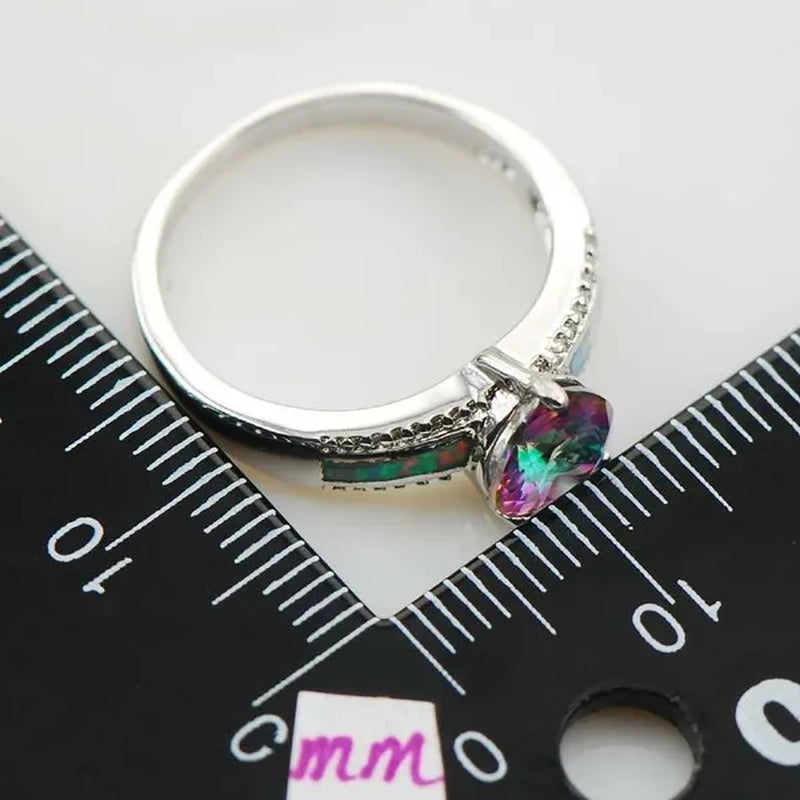 Rainbow Topaz White Fire Opal 925 Sterling Silver Ring Size 6 7 8 9 10 R1202