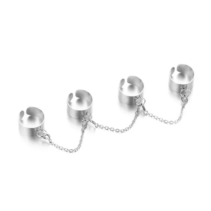 New Punk Hip-Hop Multi-Layer Ring for Women Men Hand Finger Chain Adjustable Rings Party Jewelry