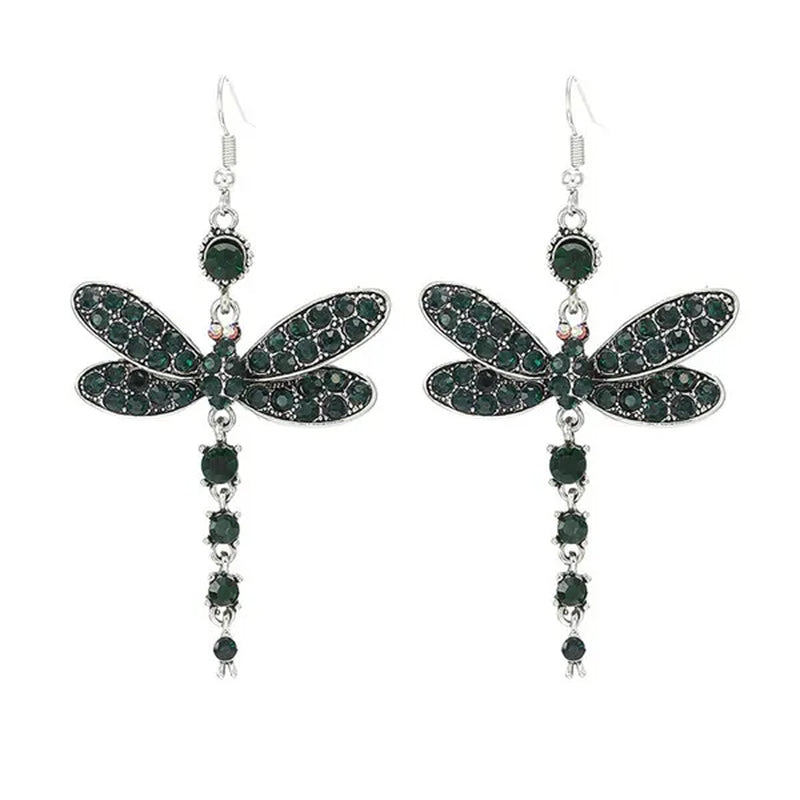 1 Pair Women'S Ethnic Style Tassel Dragonfly Earring Dragonfly Earrings with Tiny Rhinestones - WORLD TIME VISITS