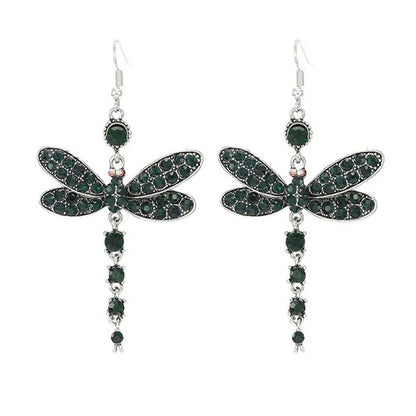 1 Pair Women'S Ethnic Style Tassel Dragonfly Earring Dragonfly Earrings with Tiny Rhinestones - WORLD TIME VISITS