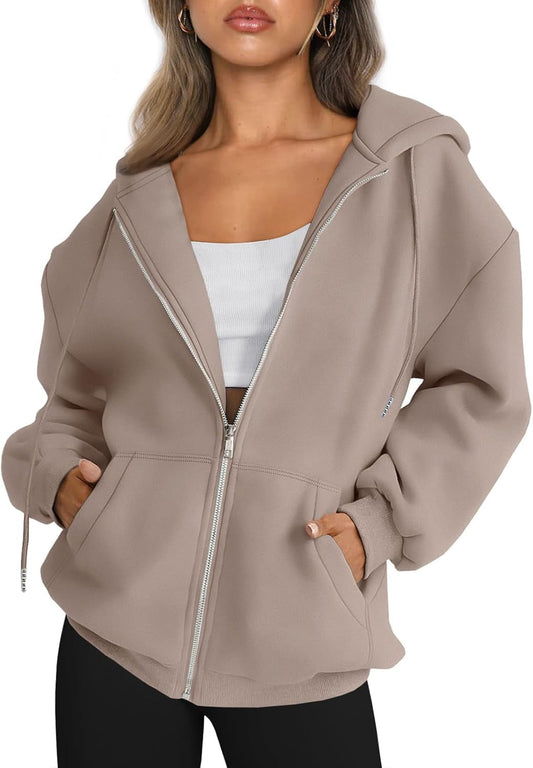 Womens Zip up Hoodies Oversized Sweatshirts Fall Fashion Outfits Casual Jackets 2025 Winter Clothes