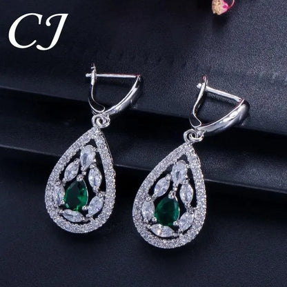 CANDICE Women'S Sterling Silver Plated Jewelry Set Summer New Fashion Blue Zircon Necklace Pendant Earrings Ring（Us 7-9)