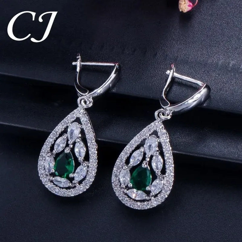 CANDICE Women's Sterling Silver Plated Jewelry Set Summer New Fashion Blue Zircon Necklace Pendant Earrings Ring（US 7-9)