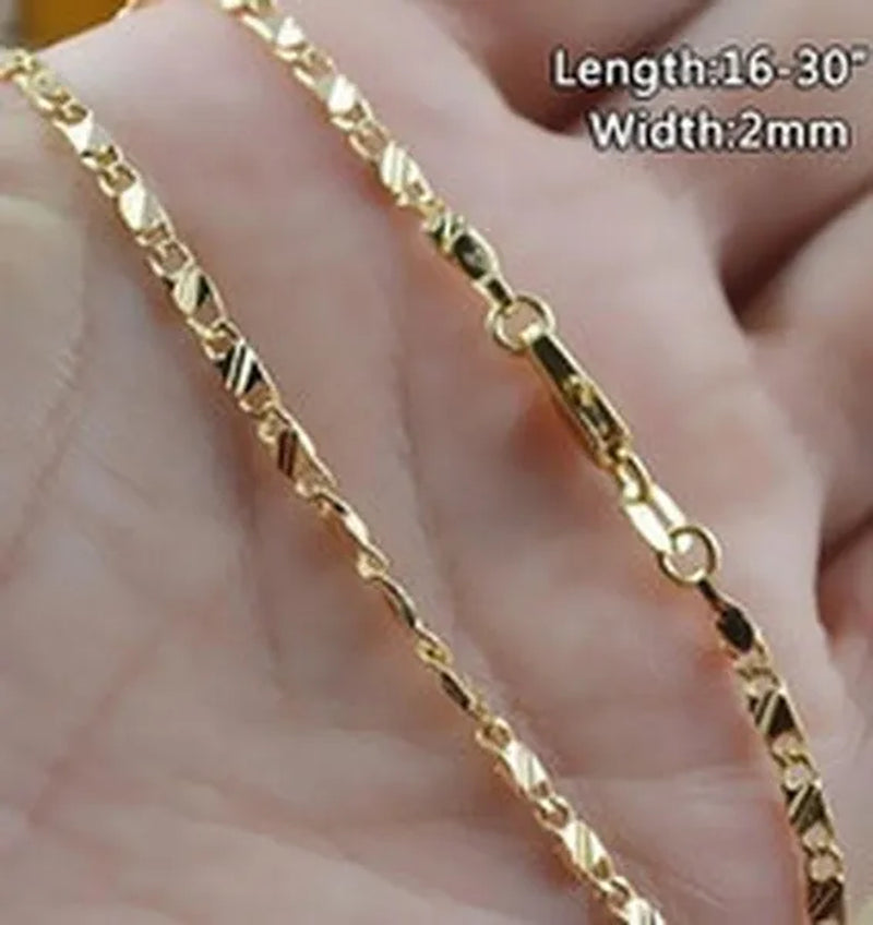 New Fashion Luxury Exquisite Men and Women Fashion Solid  Chain Necklace 2mm Wide and Thin Necklace Bridal Wedding Engagement High Jewelry Size: 16-30 Inches