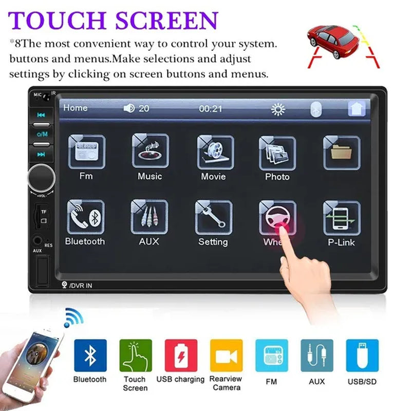 7"Touch Screen 2Din Car Multimedia Player Audio Stereo Support Bluetooth Mirror Link Rear View Camera Built-In Car DVR System with Optional Camera