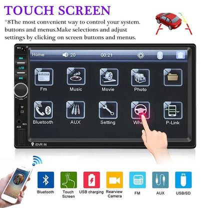 7"Touch Screen 2Din Car Multimedia Player Audio Stereo Support Bluetooth Mirror Link Rear View Camera Built-In Car DVR System with Optional Camera