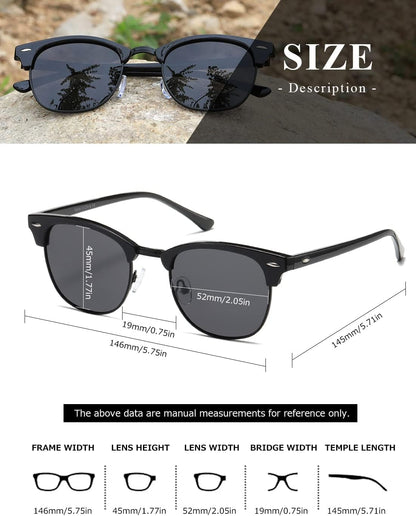 Polarized Sunglasses for Women and Men Semi Rimless Frame Retro Sun Glasses AE0369