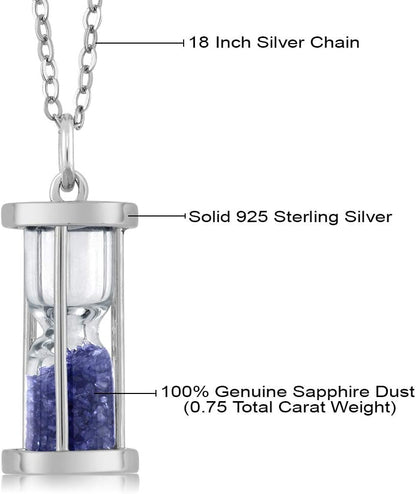 3/4 Cttw Diamond and Gemstone Birthstone Dust Hourglass Pendant Necklace for Women in 925 Sterling Silver | with 18 Inch Silver Chain