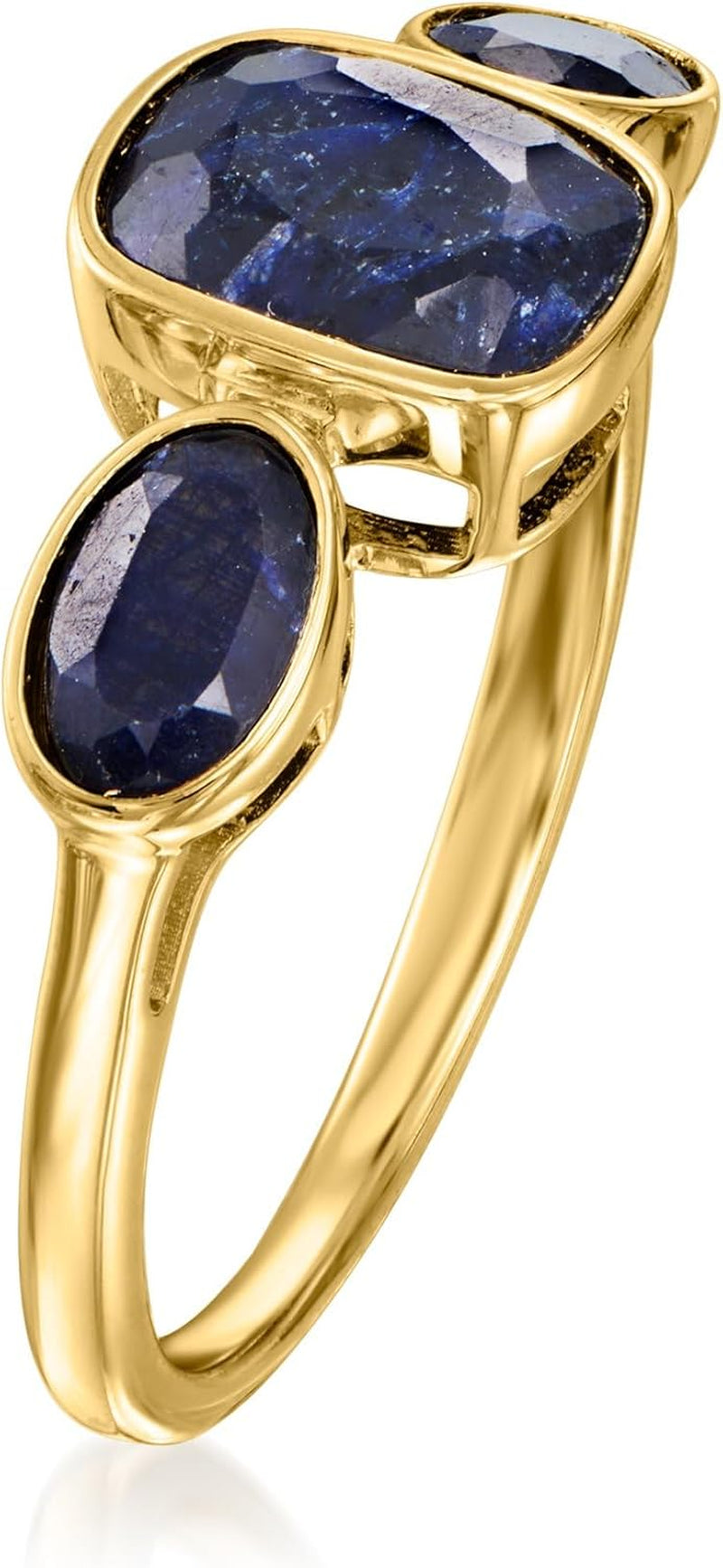 3.30 Ct. T.W. Sapphire 3-Stone Ring in 18Kt Gold over Sterling. Size 7