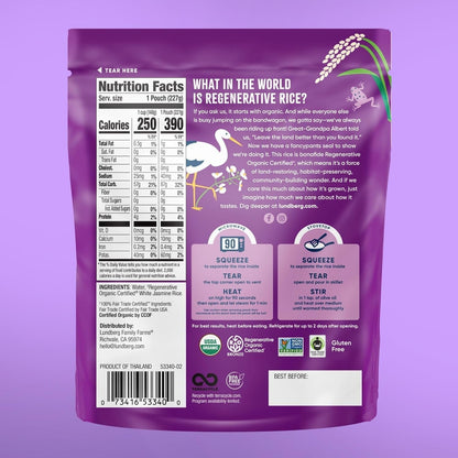 Jasmine Rice, Long Grain White Rice - Non-Sticky, Fluffy Aromatic Rice, Sustainably Grown in California, Regenerative Organic Certified, 8 Oz