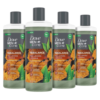 Rebalance Body Wash Tea Leaves and Chaga 4 Count with Vitamin and Mineral Complex Moisturizing Body Wash with Plant Based Ingredients 18 Oz - WORLD TIME VISITS