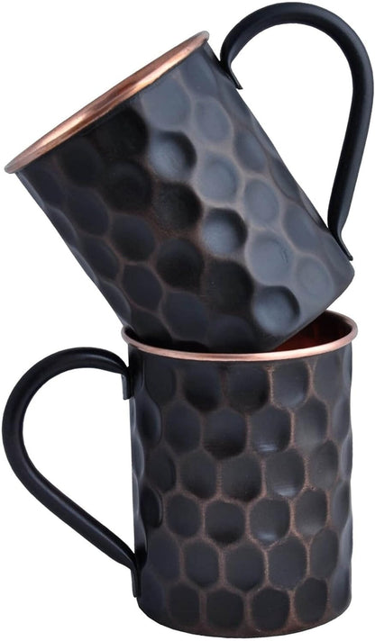 20 Oz Honeycomb Black Matte Moscow Mule Mugs Pure Copper Cups for Drinking Water Gifts for Him Her on Anniversary Genuine Copper Mugs for Moscow Mules Real Solid Tankard Mug Cup Set of 2 - WORLD TIME VISITS
