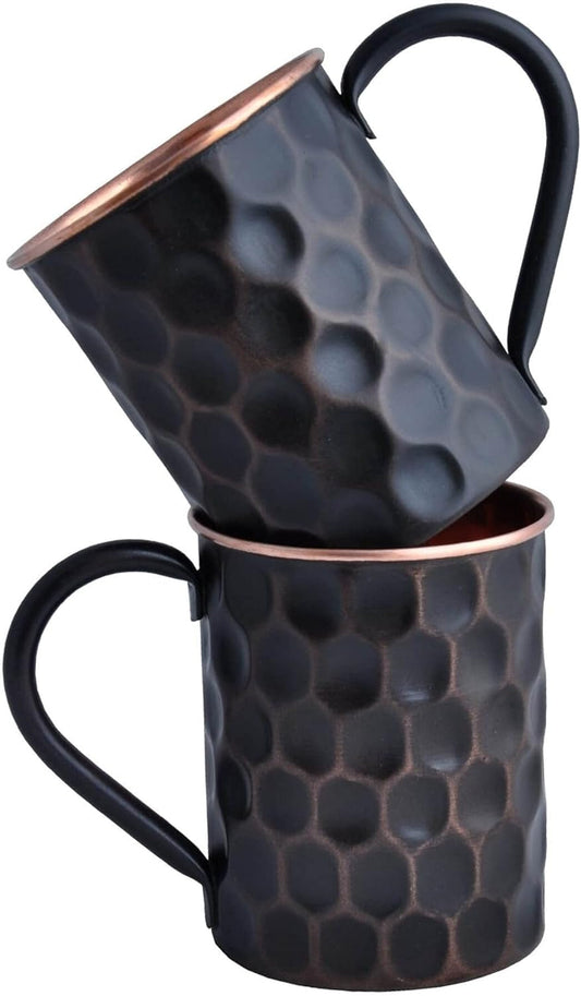 20 Oz Honeycomb Black Matte Moscow Mule Mugs Pure Copper Cups for Drinking Water Gifts for Him Her on Anniversary Genuine Copper Mugs for Moscow Mules Real Solid Tankard Mug Cup Set of 2 - WORLD TIME VISITS