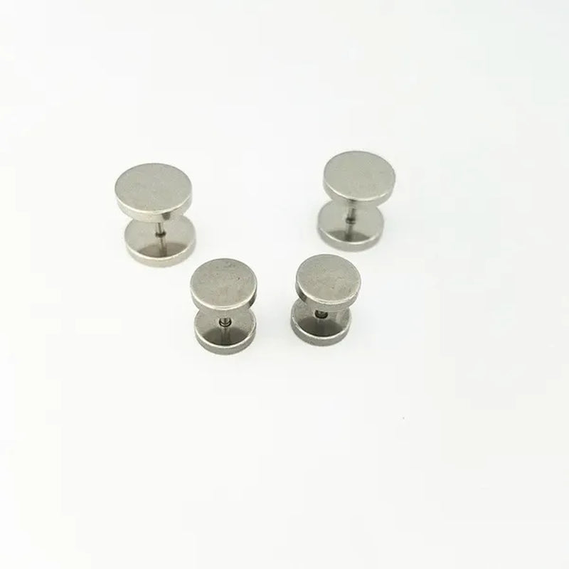 Punk Style Medical Titanium Black Silver round Barbell Stud Earrings Women Men'S Gothic Jewelry Rock Piercing Earring 1 Pair
