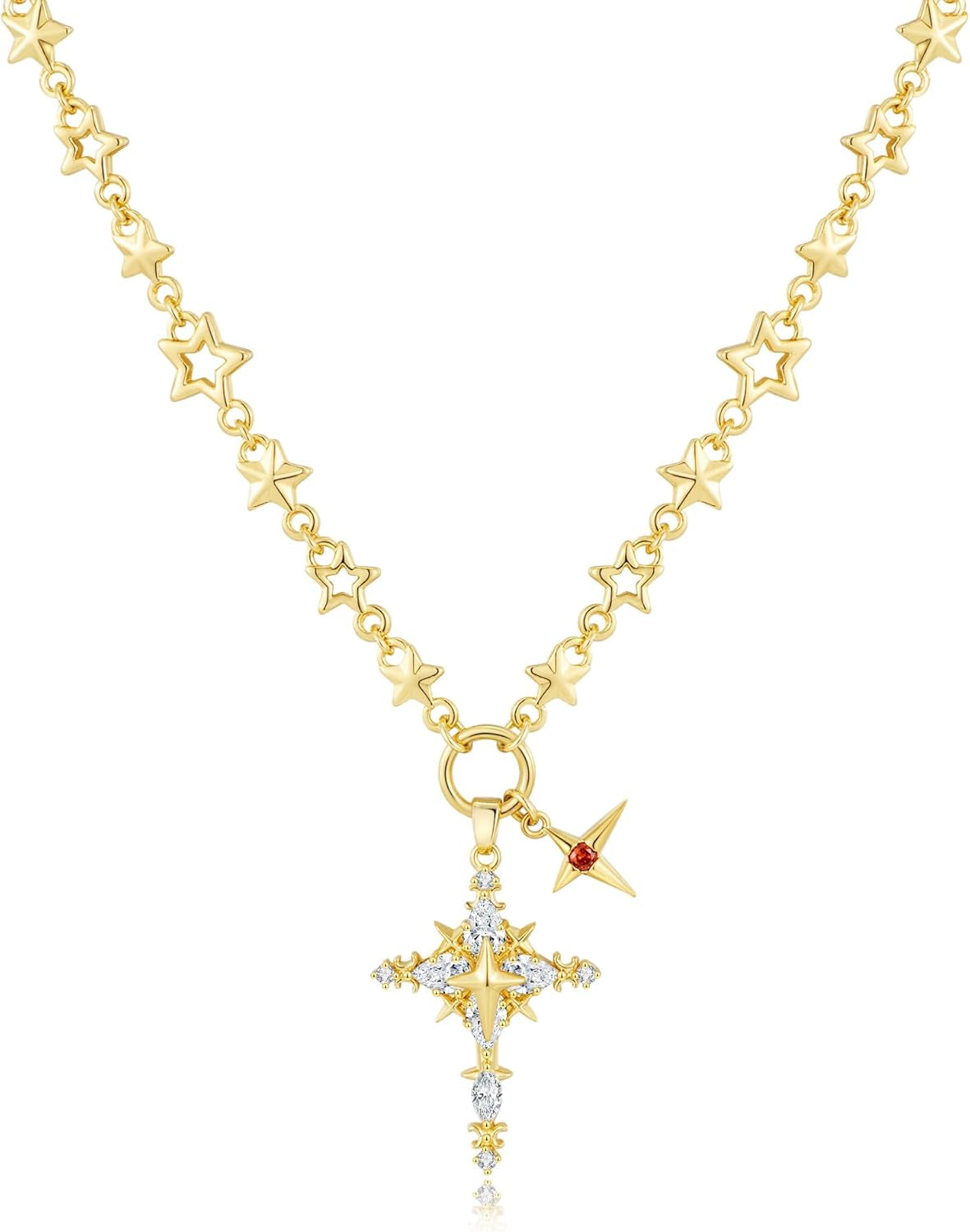 Elegant Gold-Tone Cross Necklace for Women - Lightweight Religious Jewelry with a Classic Touch - Adjustable 66Cm Chain - WORLD TIME VISITS