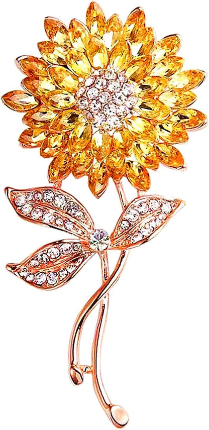 Sunflower Brooches Pin for Women Fashion Austria Crystal Rhinestones Elegant Golden Flowers Brooches Shiny Sun Flowers (Golden Yellow) - WORLD TIME VISITS