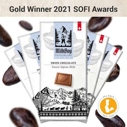 Milkboy Swiss Chocolate Bars - Premium Swiss Alpine Milk Chocolate - Smooth European Milk Chocolates Gift - Sustainably Farmed Cocoa - Gluten Free - 3.5 Oz
