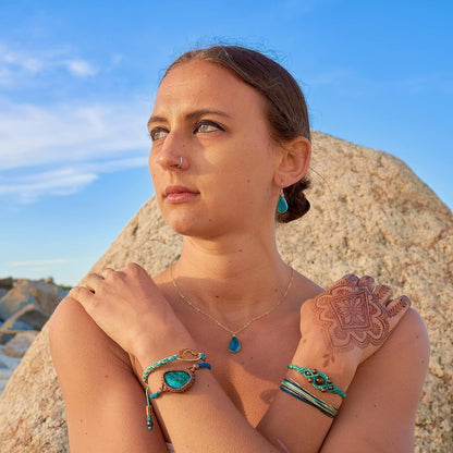 Chrysocolla Earrings Gold Filled Wire Wrap Dangle Blue Green Teardrop Stones - Handmade Healing Crystal Gemstone Jewelry Gift for Women by